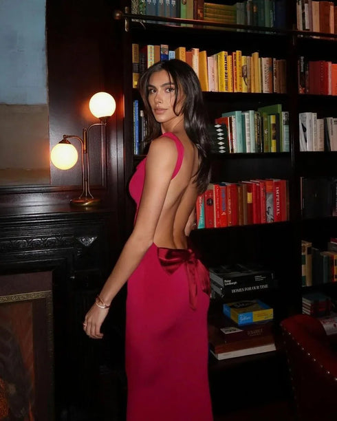 Sleeveless Evening Dress with Big Bow Backless for Gala and Wedding Guest